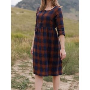 Pyne & Smith linen checks blue/brown dress size Small